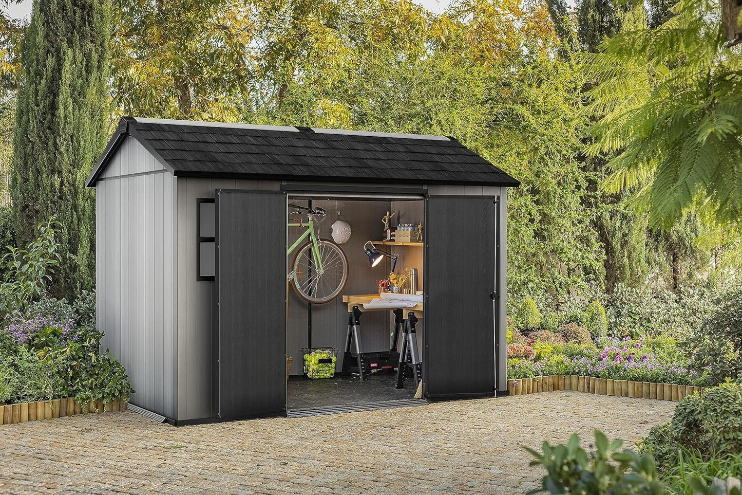 Keter Oakland 1175 - Casetta da giardino in resina Duotech 3,50m x 2,30m 8,05 mq con pavimento -