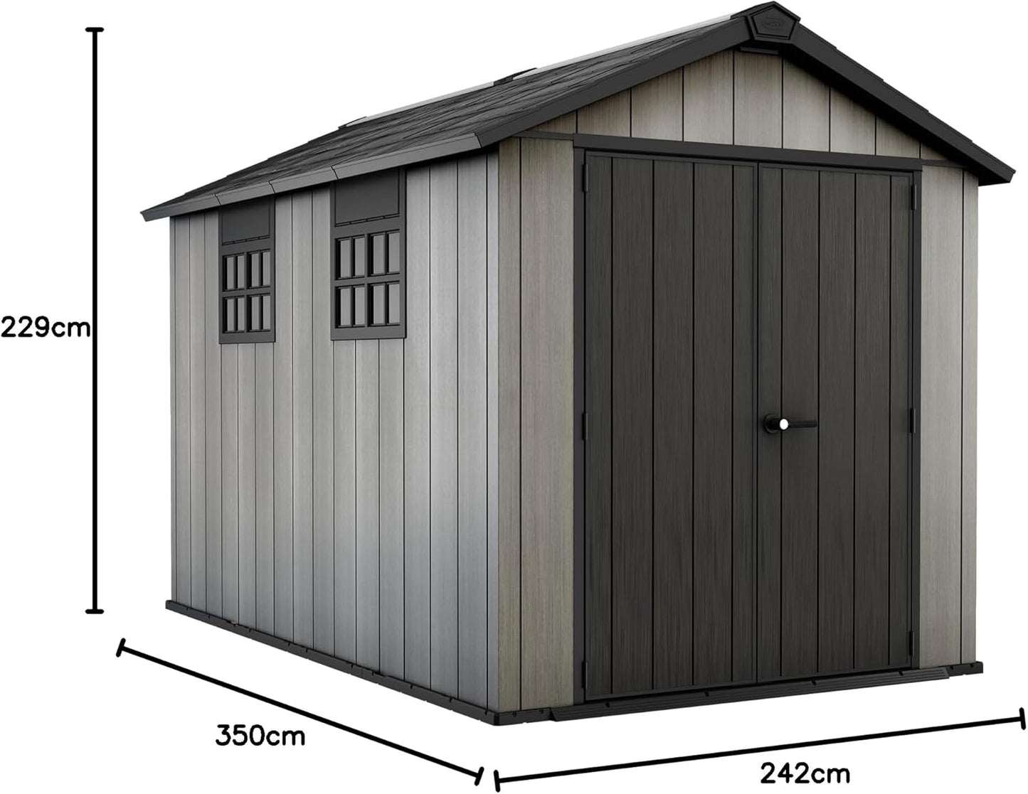 Keter Oakland 7511 - Casetta da giardino in resina Duotech 3,50m x 2,30m x 2,4h 8,05 mq con pavimento -