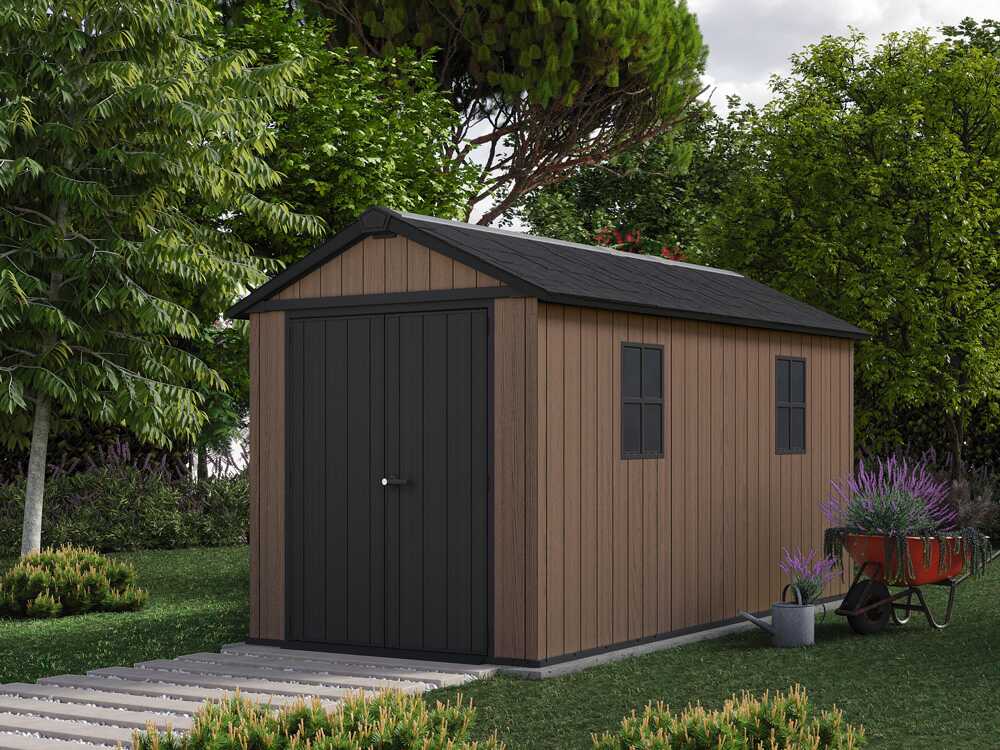 Keter Newton 1375/7513 - Casetta da giardino in resina Evotech 4,13m x 2,30m x 2,46h 9,5mq con pavimento e doppia azione di montaggio