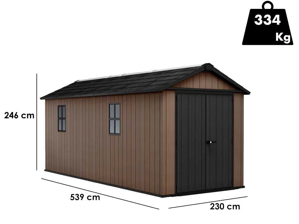 Keter Newton 1775/7517 - Casetta da giardino in resina Evotech 5,39m x 2,30m x 2,46h 12,40mq con pavimento e doppia azione di montaggio