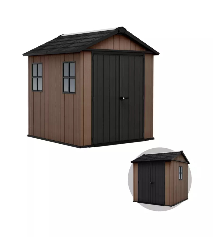 Keter Newton 775/757 - Casetta da giardino in resina Evotech 2,23m x 2,30m x 2,46h 5,12mq con pavimento e doppia azione di montaggio -