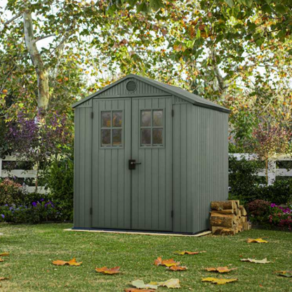 Keter Darwin 6X8 Verde - Casetta da giardino in resina 1,90mx2,45m x 2,21H 4,65 mq con pavimento -