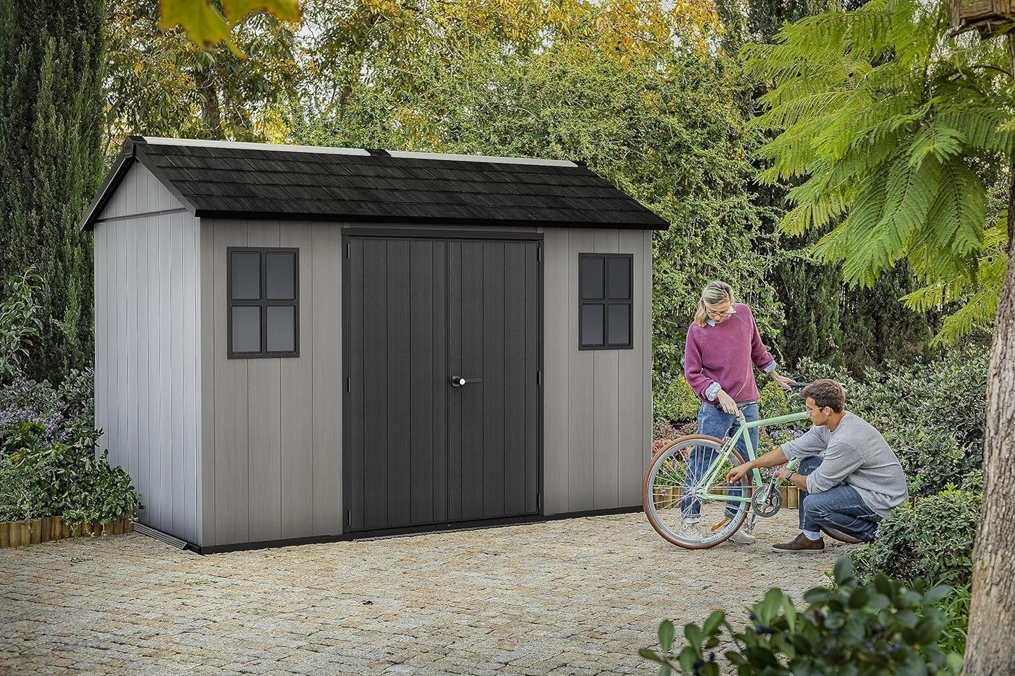 Keter Oakland 1175 - Casetta da giardino in resina Duotech 3,50m x 2,30m 8,05 mq con pavimento -