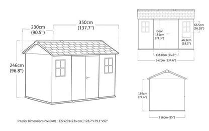 Keter Newton 1175/7511 - Casetta da giardino in resina Evotech 3,50m x 2,30m 8,05 mq con pavimento