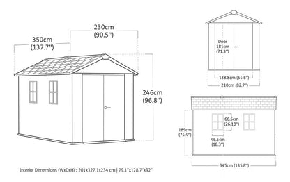Keter Newton 1175/7511 - Casetta da giardino in resina Evotech 3,50m x 2,30m 8,05 mq con pavimento