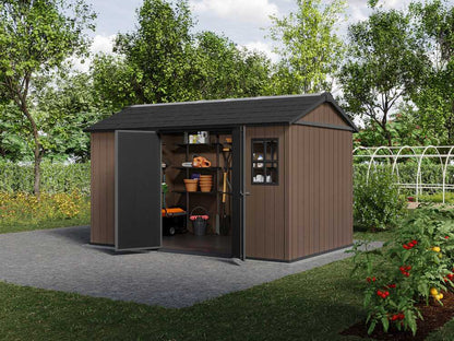 Keter Newton 1375/7513 - Casetta da giardino in resina Evotech 4,13m x 2,30m x 2,46h 9,5mq con pavimento e doppia azione di montaggio