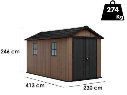 Keter Newton 1375/7513 - Casetta da giardino in resina Evotech 4,13m x 2,30m x 2,46h 9,5mq con pavimento e doppia azione di montaggio