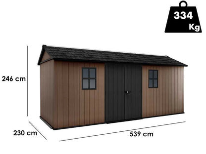 Keter Newton 1775/7517 - Casetta da giardino in resina Evotech 5,39m x 2,30m x 2,46h 12,40mq con pavimento e doppia azione di montaggio