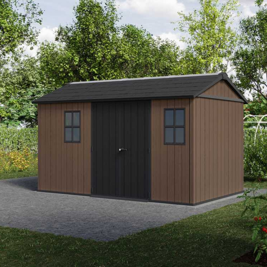 Keter Newton 1375/7513 - Casetta da giardino in resina Evotech 4,13m x 2,30m x 2,46h 9,5mq con pavimento e doppia azione di montaggio