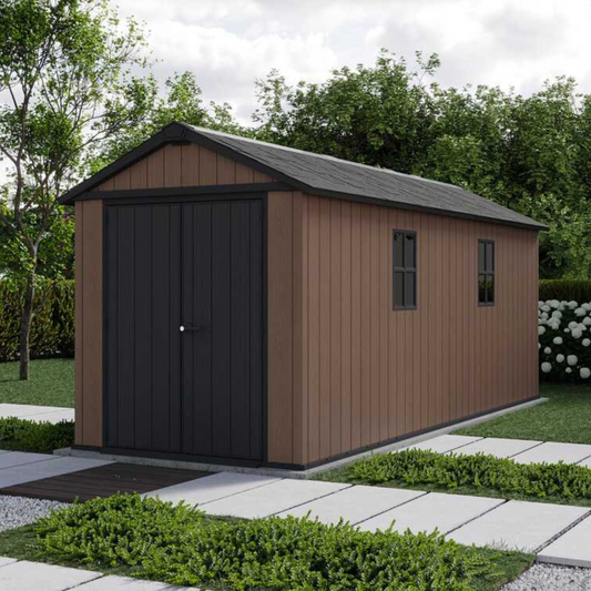 Keter Newton 1775/7517 - Casetta da giardino in resina Evotech 5,39m x 2,30m x 2,46h 12,40mq con pavimento e doppia azione di montaggio